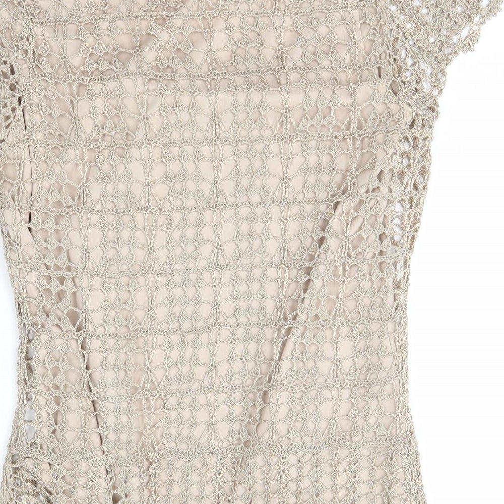 Wallis Womens Gold  Viscose Basic Blouse Size M Round Neck