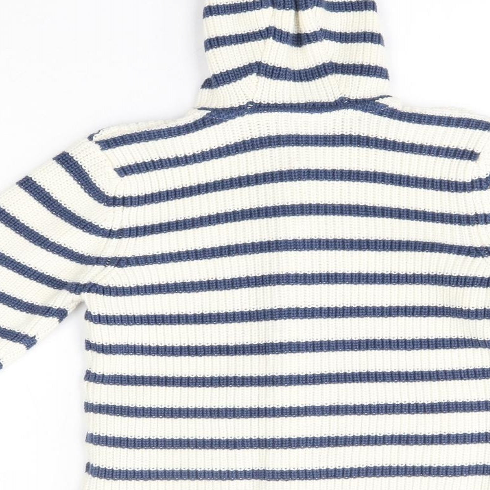 M&S Girls Blue High Neck Striped 100% Cotton Cardigan Jumper Size 2-3 Years