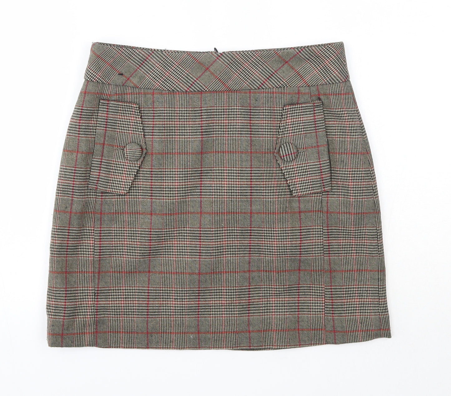 NEXT Womens Brown Check Polyester Mini Skirt Size 6