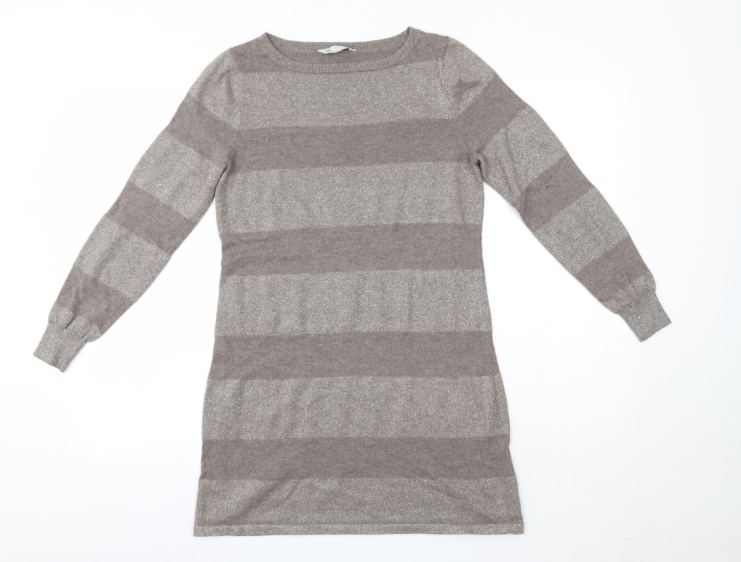 BHS Womens Gold Striped Viscose Jumper Dress  Size 10  Round Neck