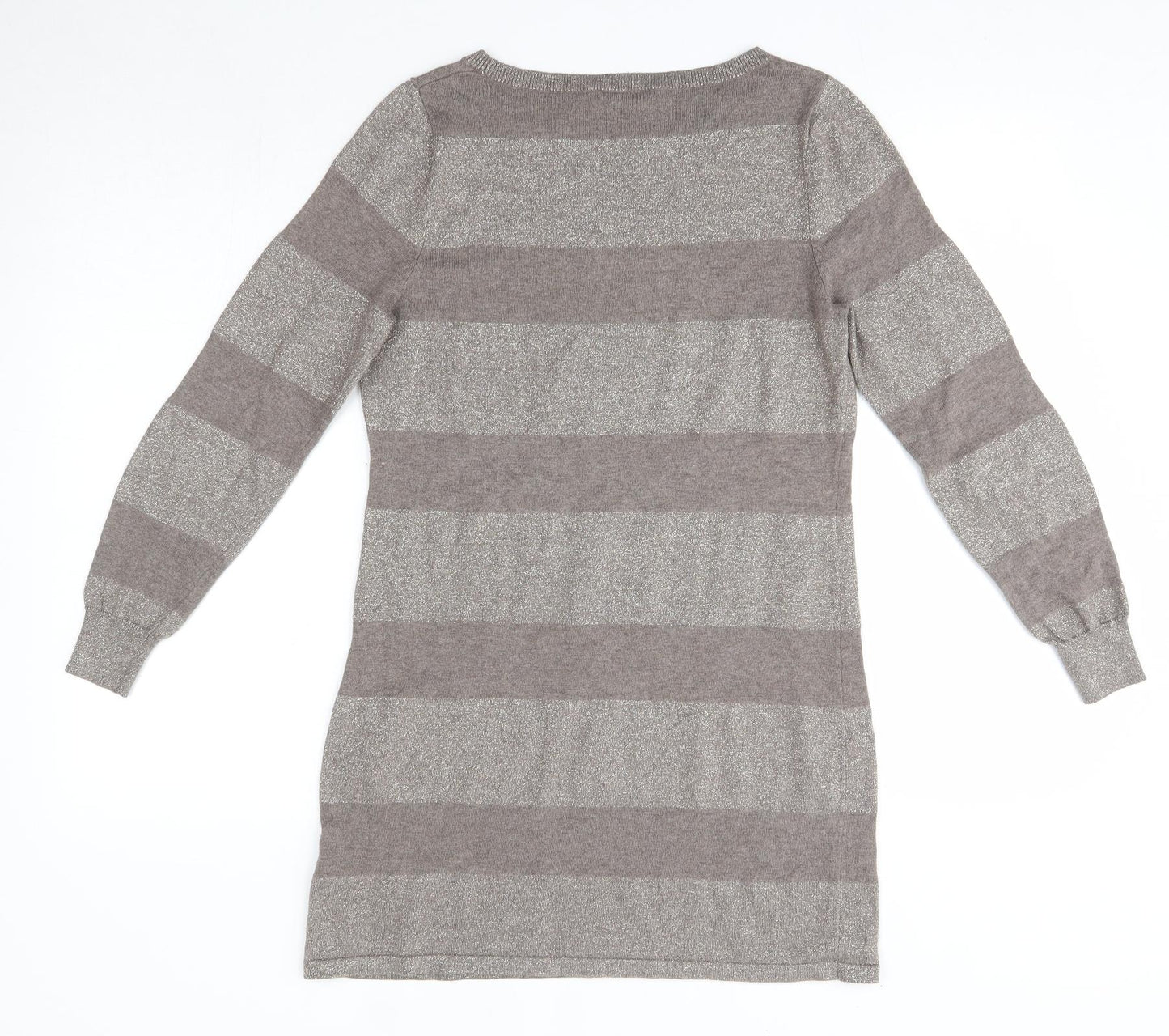 BHS Womens Gold Striped Viscose Jumper Dress  Size 10  Round Neck