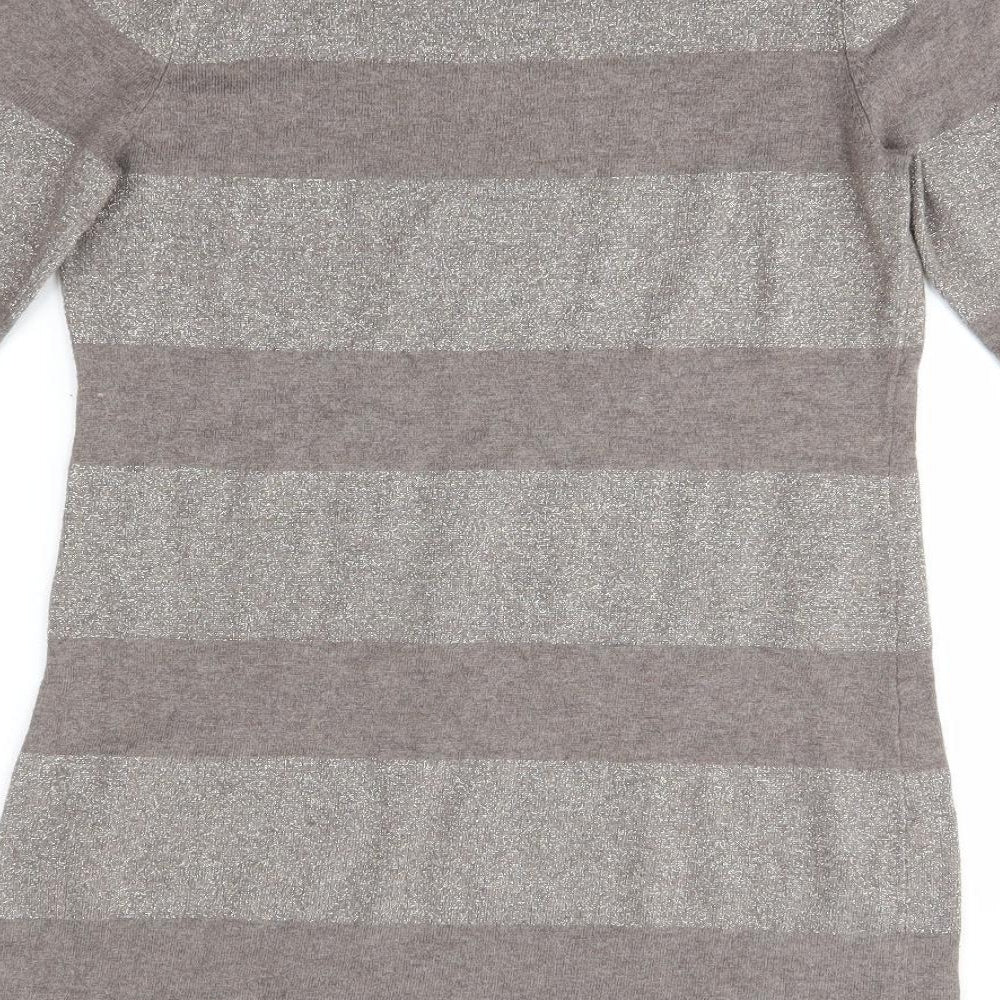 BHS Womens Gold Striped Viscose Jumper Dress  Size 10  Round Neck