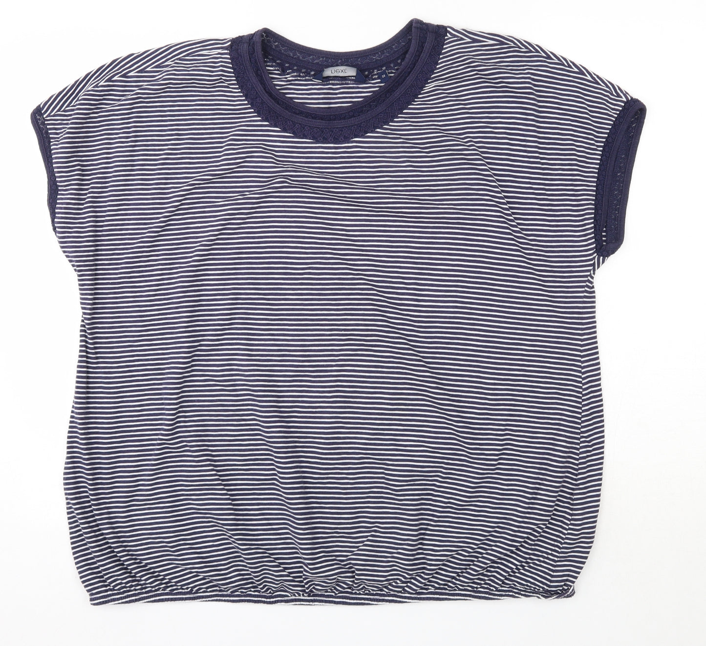 NEXT Womens Blue Striped 100% Cotton Basic T-Shirt Size 22 Round Neck