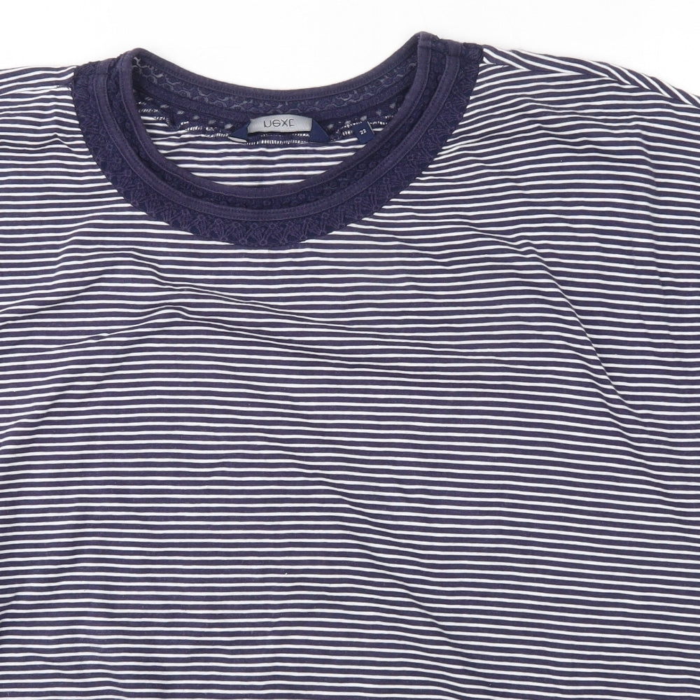 NEXT Womens Blue Striped 100% Cotton Basic T-Shirt Size 22 Round Neck