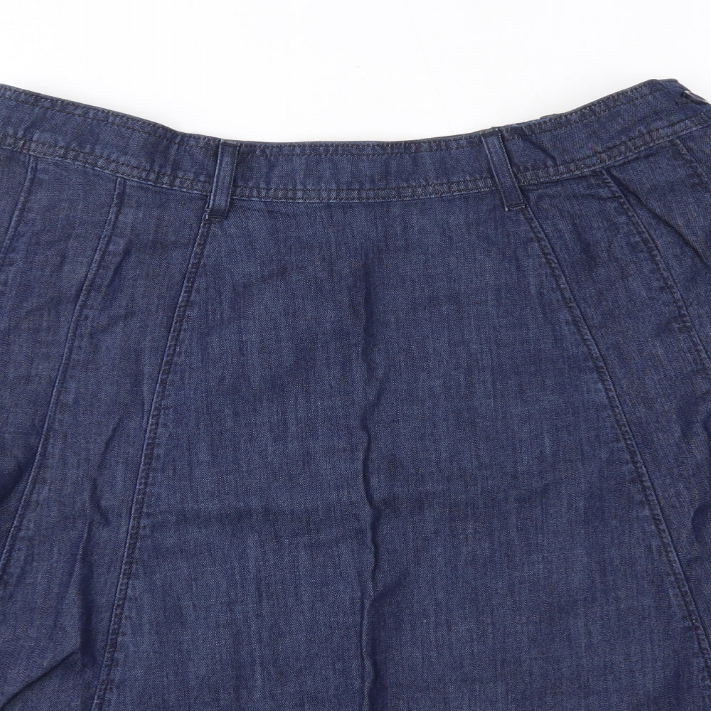 M&S Womens Blue  Cotton A-Line Skirt Size 14