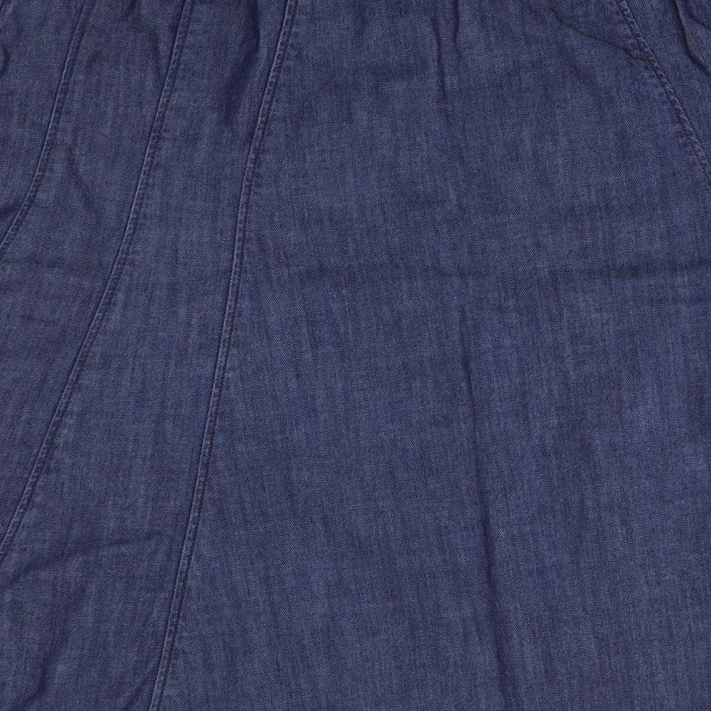 M&S Womens Blue  Cotton A-Line Skirt Size 14
