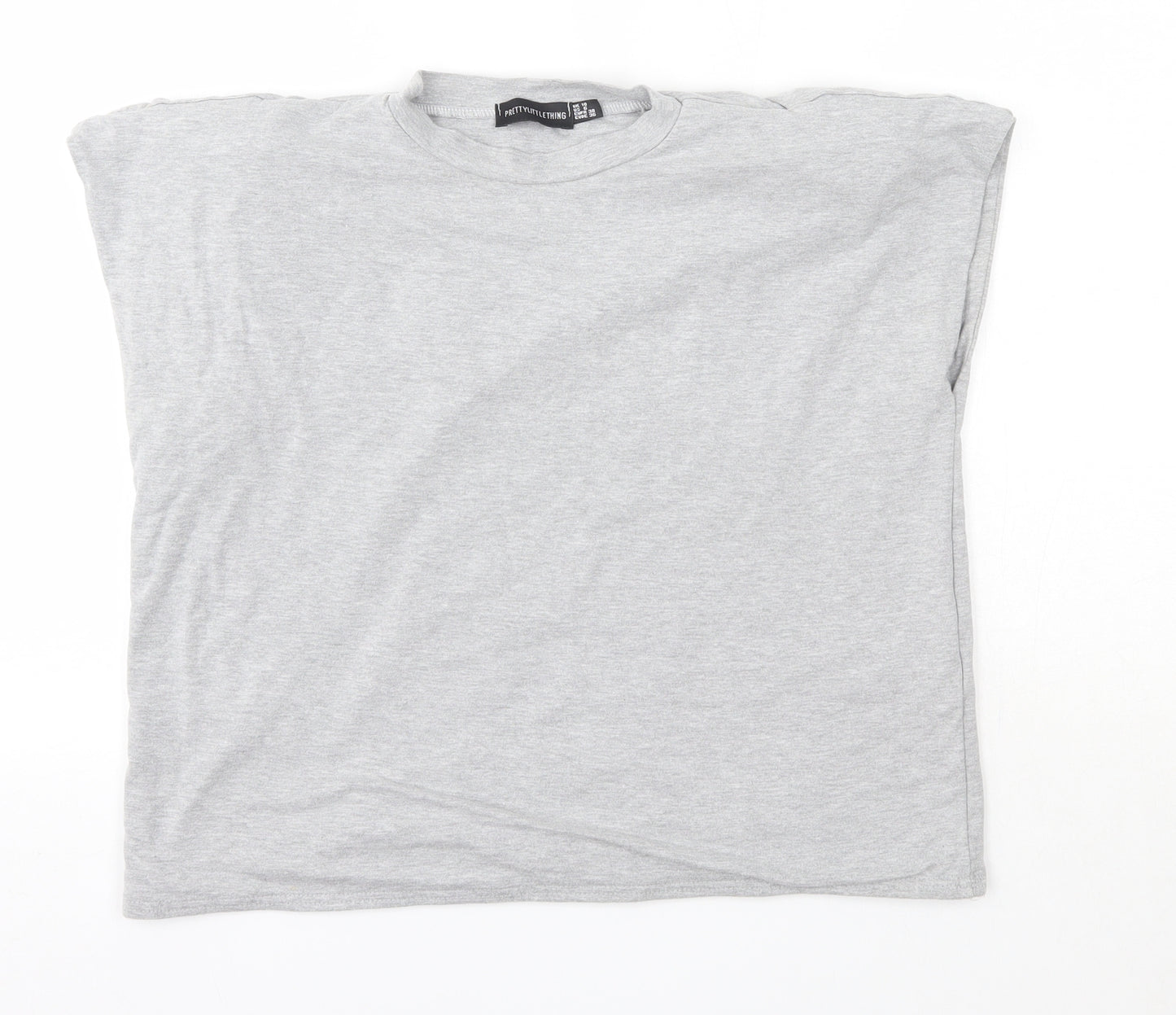 PRETTYLITTLETHING Womens Grey  Cotton Basic T-Shirt Size 10 Round Neck - Padded Shoulders