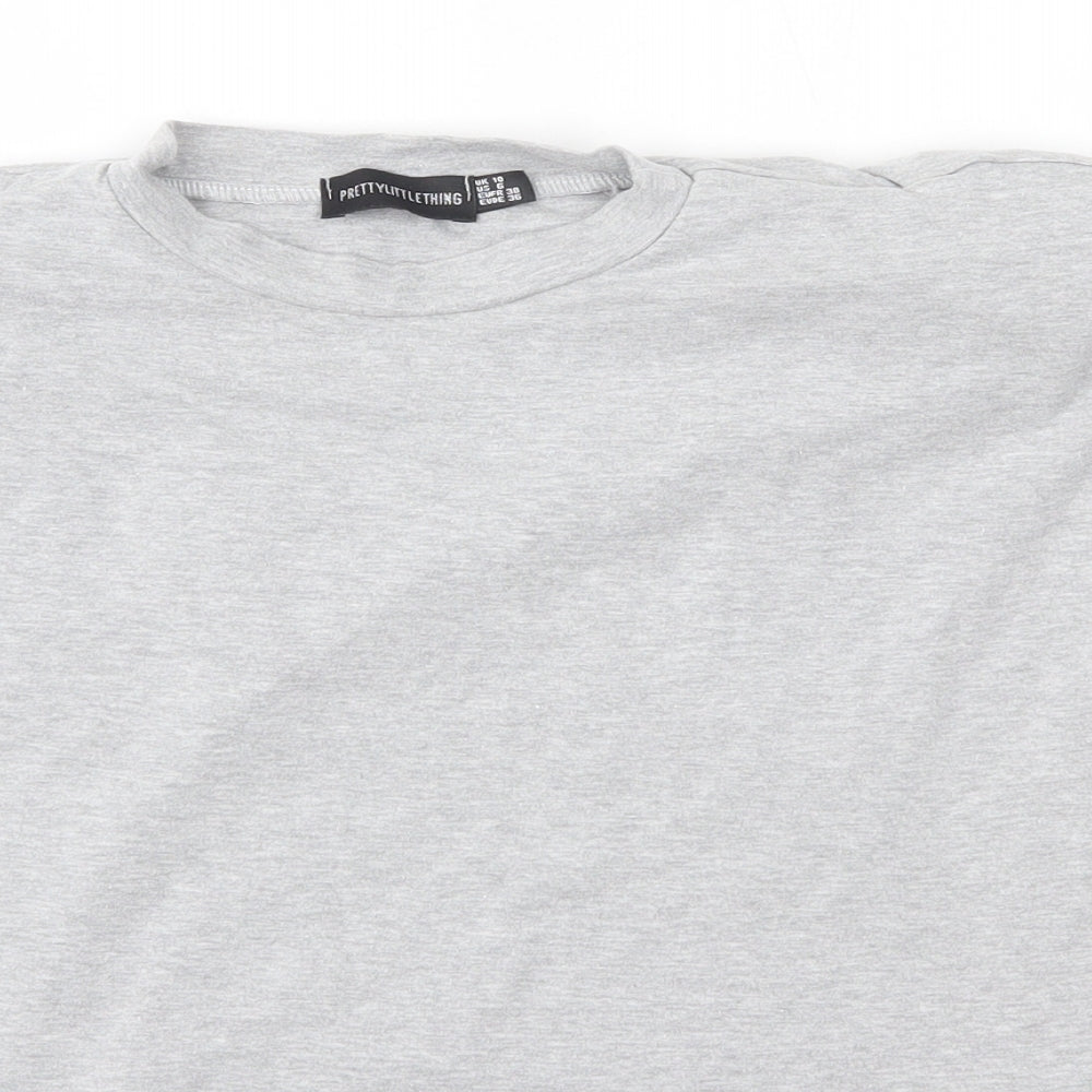 PRETTYLITTLETHING Womens Grey  Cotton Basic T-Shirt Size 10 Round Neck - Padded Shoulders