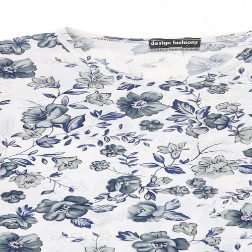 Purely New Zealand Womens Blue Floral Viscose Basic Blouse Size S Round Neck