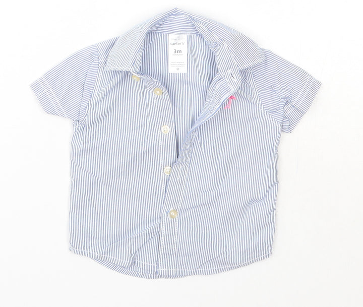 Carter's Baby Blue Striped 100% Cotton Basic Button-Up Size 0-3 Months Collared