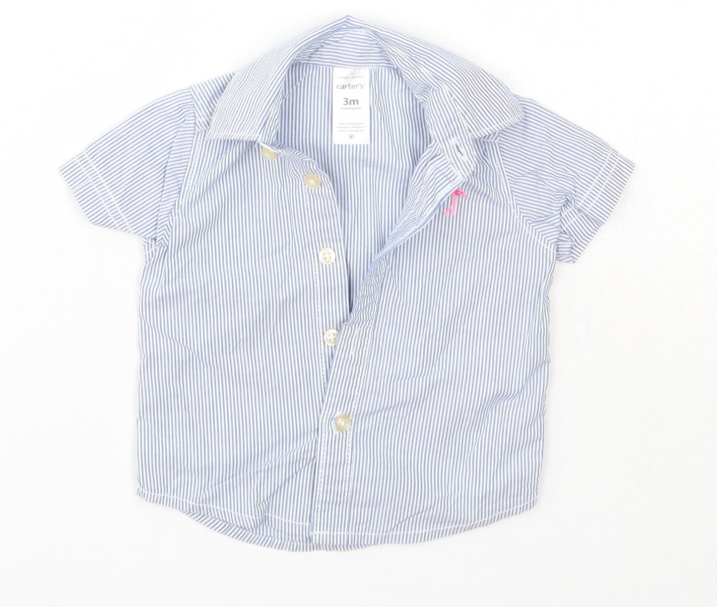 Carter's Baby Blue Striped 100% Cotton Basic Button-Up Size 0-3 Months Collared