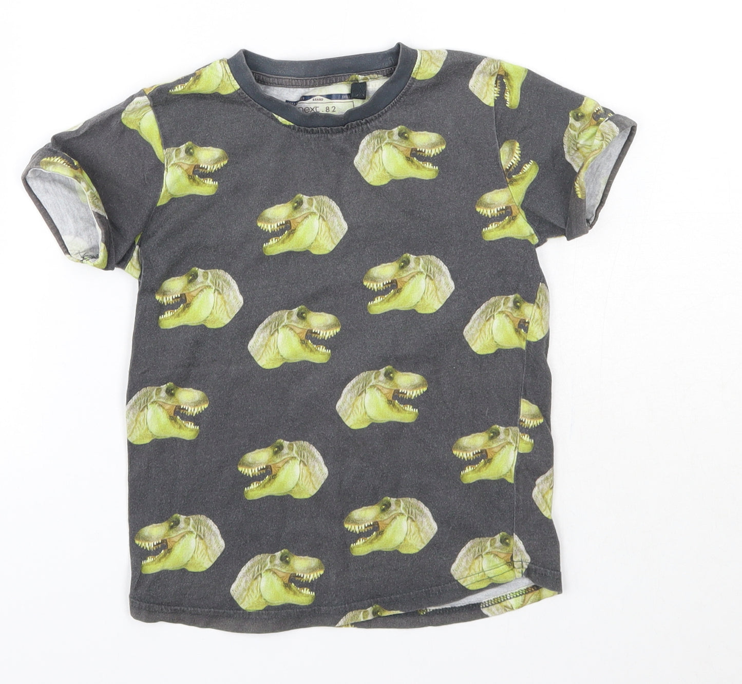 Next  Boys Grey  100% Cotton Basic T-Shirt Size 2-3 Years Round Neck  - Dinosaurs