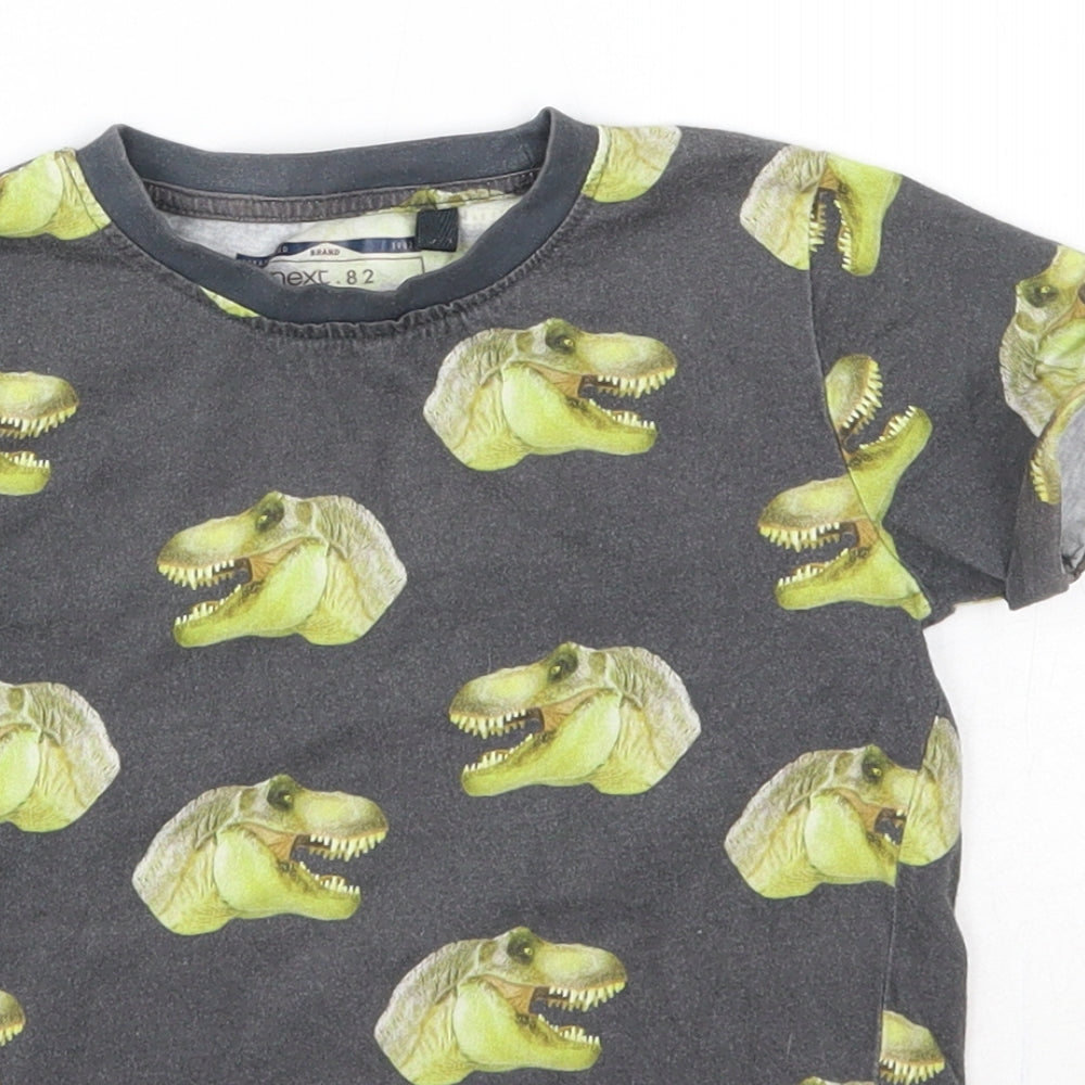 Next  Boys Grey  100% Cotton Basic T-Shirt Size 2-3 Years Round Neck  - Dinosaurs