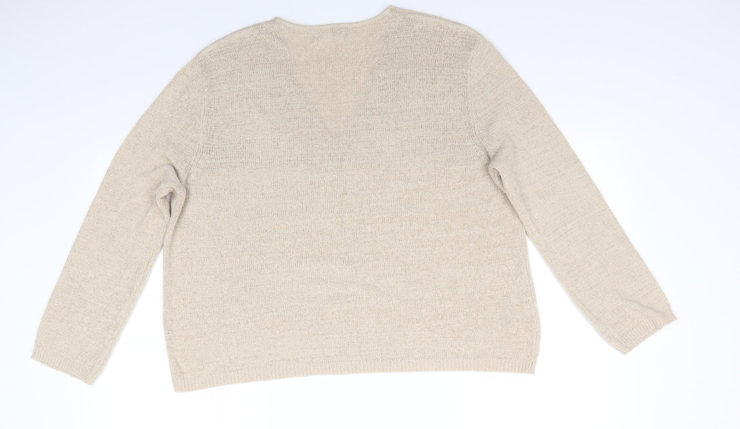 MNG Womens Beige V-Neck  Acrylic Pullover Jumper Size L   - Light Beige