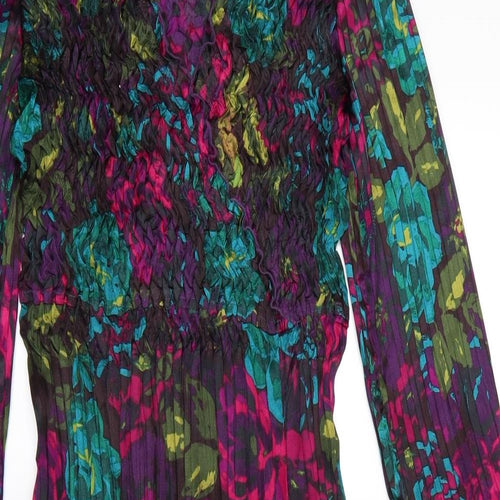 EAST Womens Purple Floral Polyester Fit & Flare  Size 10  V-Neck  - Crinkle stretch like boddice Uneven crease pleated
