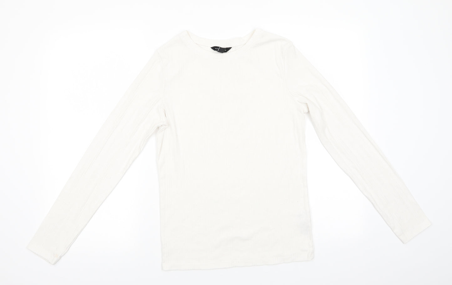 New Look Womens Ivory Striped Polyester Jersey T-Shirt Size 14 Round Neck - Vertical same colour stripe