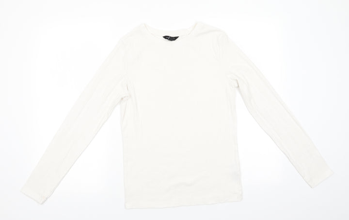 New Look Womens Ivory Striped Polyester Jersey T-Shirt Size 14 Round Neck - Vertical same colour stripe