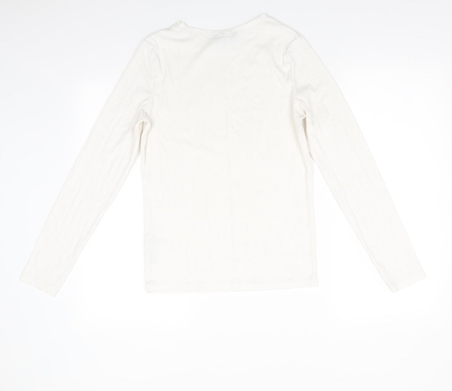 New Look Womens Ivory Striped Polyester Jersey T-Shirt Size 14 Round Neck - Vertical same colour stripe