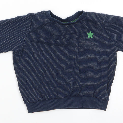 Florence and Fred Boys Blue Striped Cotton Pullover Sweatshirt Size 2-3 Years  Pullover - Fine White Stripe Green Star Logo