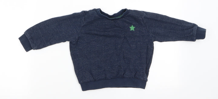 Florence and Fred Boys Blue Striped Cotton Pullover Sweatshirt Size 2-3 Years  Pullover - Fine White Stripe Green Star Logo