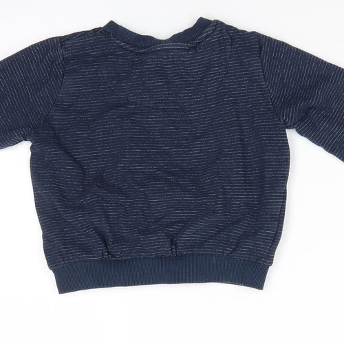 Florence and Fred Boys Blue Striped Cotton Pullover Sweatshirt Size 2-3 Years  Pullover - Fine White Stripe Green Star Logo