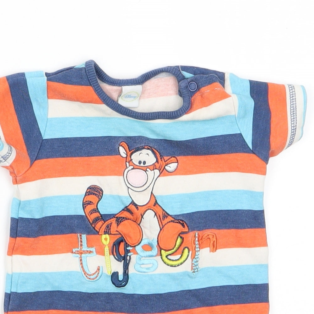 Disney Boys Orange Animal Print Cotton Romper One-Piece Size 0-3 Months  Snap - Tigger with Blue White Orange Stripes
