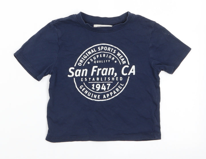 H&M Boys Blue Cotton Pullover T-Shirt Size 2-3 Years Round Neck - Original Sports Wear San Fran, CA