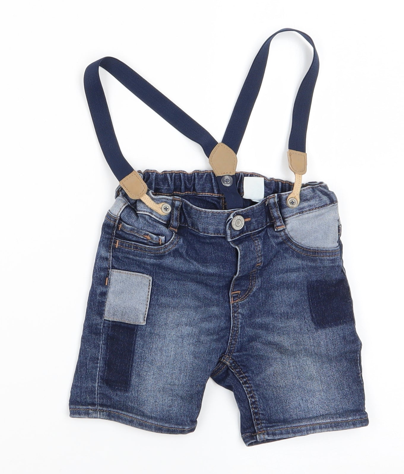 H&M Boys Blue  Cotton Dungarees Trousers Size 2-3 Years  Regular Button - Mid Blue Soft Texture