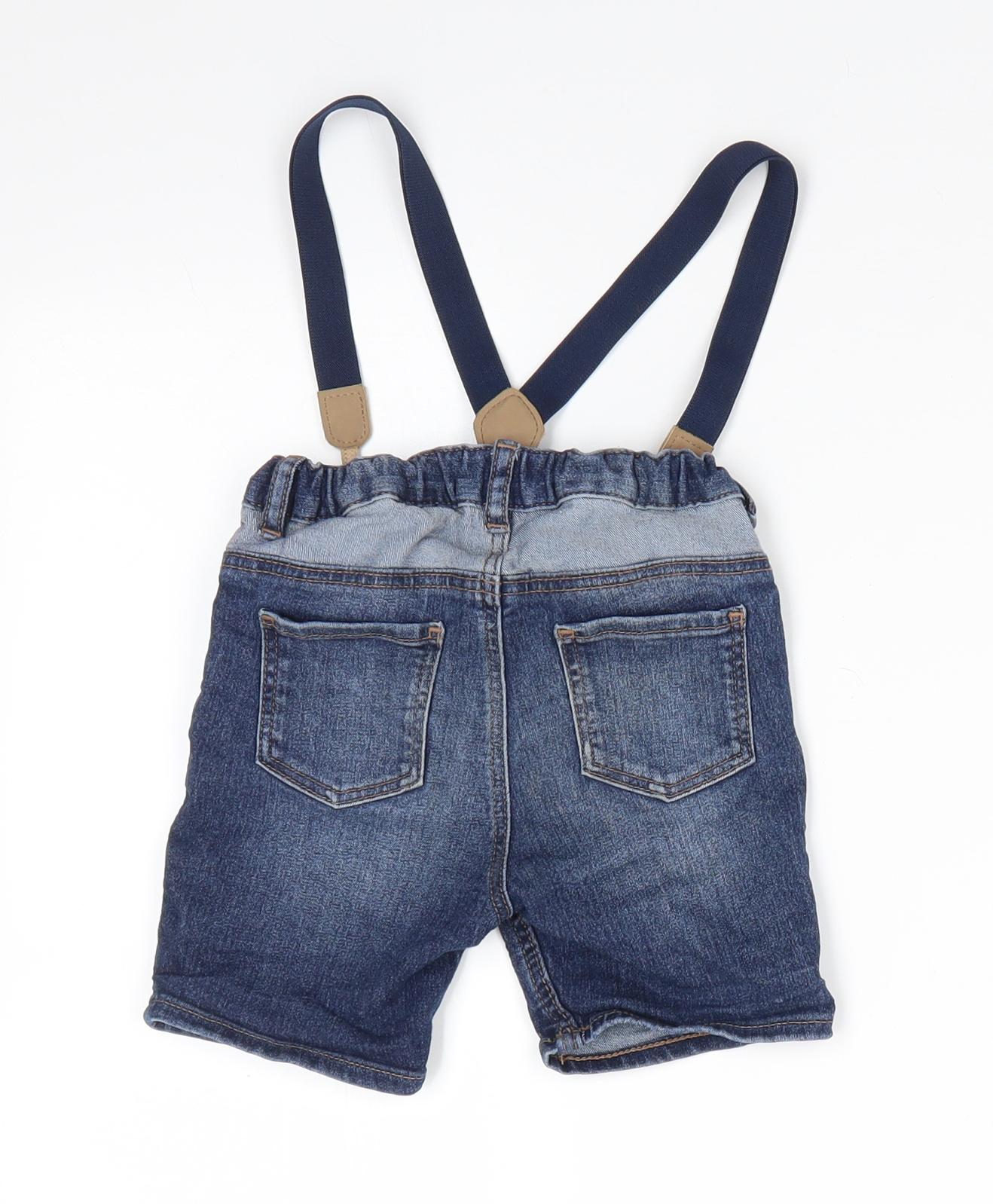 H&M Boys Blue  Cotton Dungarees Trousers Size 2-3 Years  Regular Button - Mid Blue Soft Texture