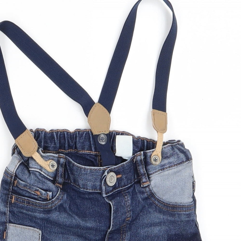 H&M Boys Blue  Cotton Dungarees Trousers Size 2-3 Years  Regular Button - Mid Blue Soft Texture