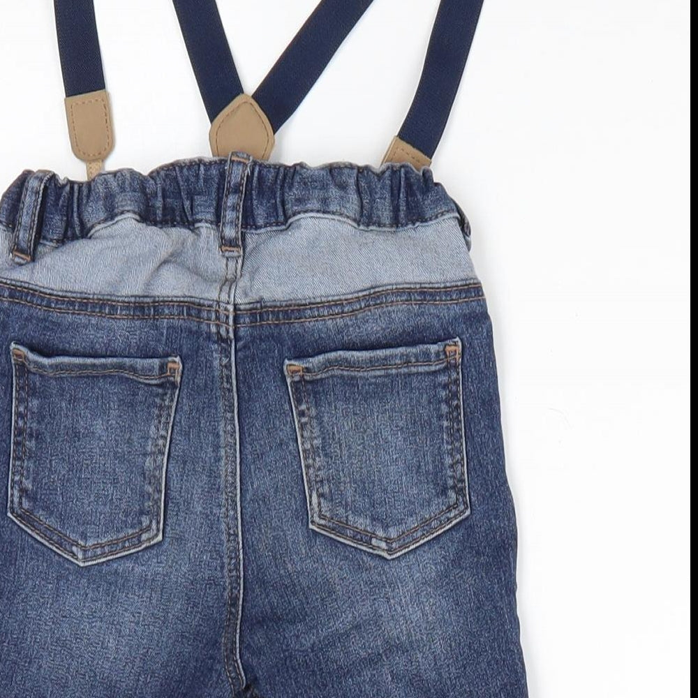 H&M Boys Blue  Cotton Dungarees Trousers Size 2-3 Years  Regular Button - Mid Blue Soft Texture