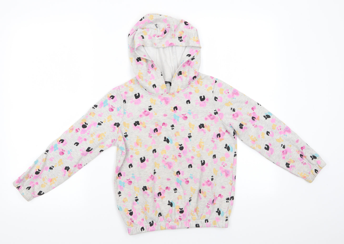 George Girls Grey Animal Print Cotton Pullover Hoodie Size 8-9 Years   - Pink Black Blue Yellow print