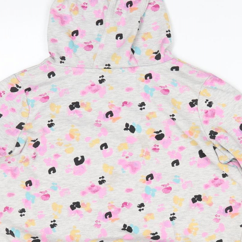 George Girls Grey Animal Print Cotton Pullover Hoodie Size 8-9 Years   - Pink Black Blue Yellow print