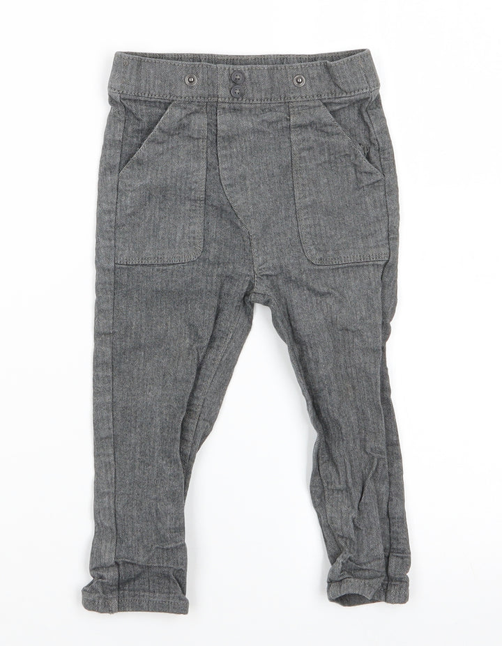 Nutmeg Boys Grey Herringbone Cotton Dungaree One-Piece Size 12-18 Months Pullover