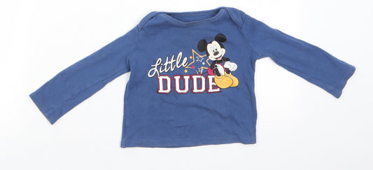 Front view of Disney Baby Baby Blue Animal Print Cotton Pullover Casual, Months Crew Neck - Mickey Mouse Little Dude