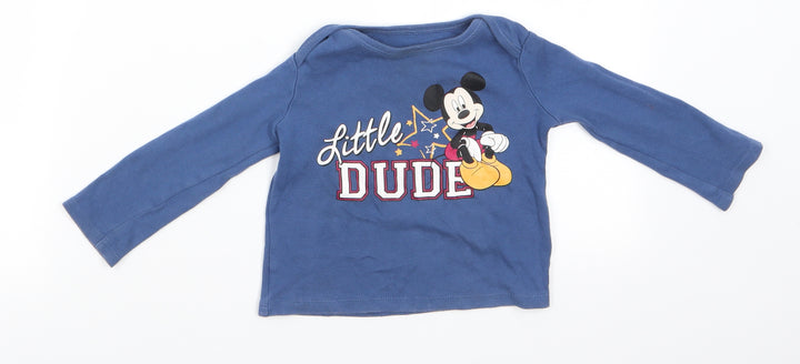 Disney Baby Baby Blue Animal Print Cotton Pullover Casual Size 12-18 Months Crew Neck  - Mickey Mouse Little Dude