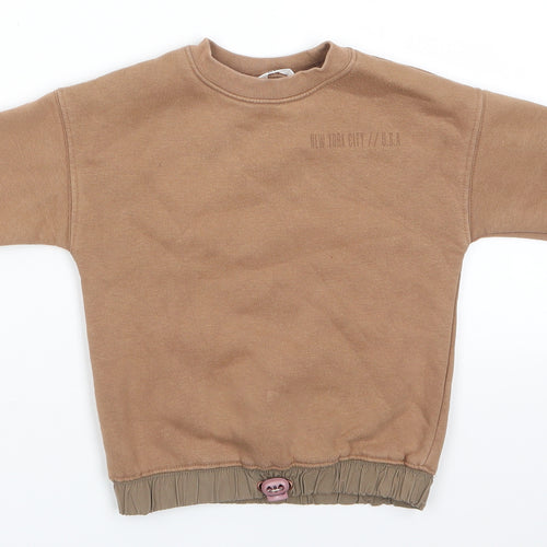 M&CO Kids Boys Brown  Cotton Pullover Sweatshirt Size 3-4 Years   - Tan colour  Pocket on sleeve Elastic hem with toggle
