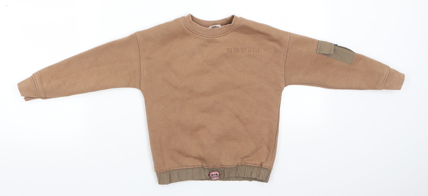 M&CO Kids Boys Brown  Cotton Pullover Sweatshirt Size 3-4 Years   - Tan colour  Pocket on sleeve Elastic hem with toggle