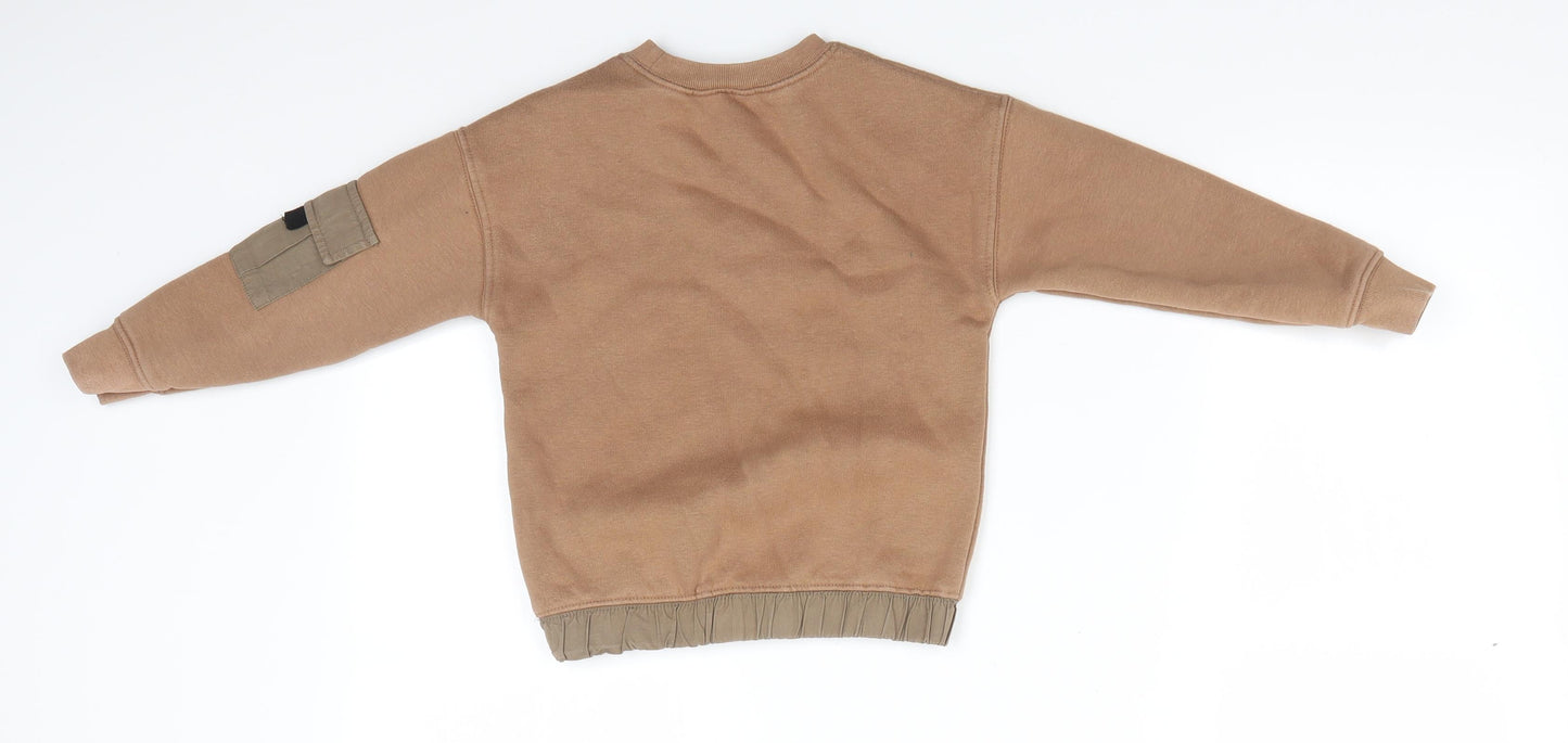 M&CO Kids Boys Brown  Cotton Pullover Sweatshirt Size 3-4 Years   - Tan colour  Pocket on sleeve Elastic hem with toggle