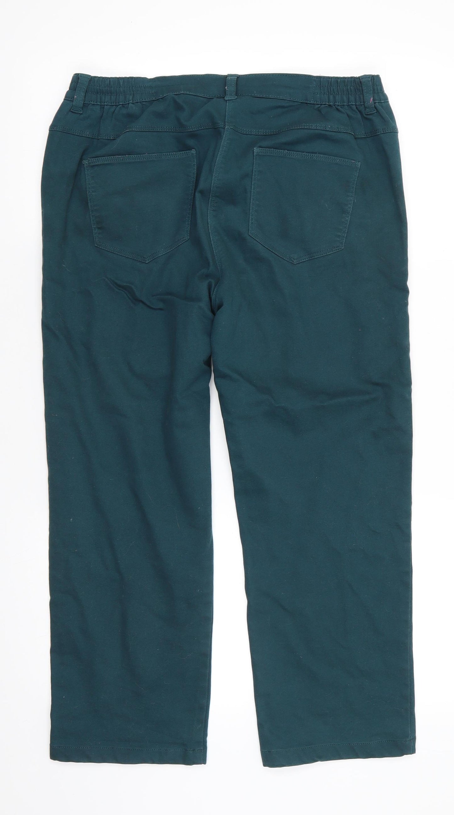 Bonmarché Womens Green  Cotton Cropped Trousers Size 14 L24 in Regular Zip - Dark Green Side Elastication