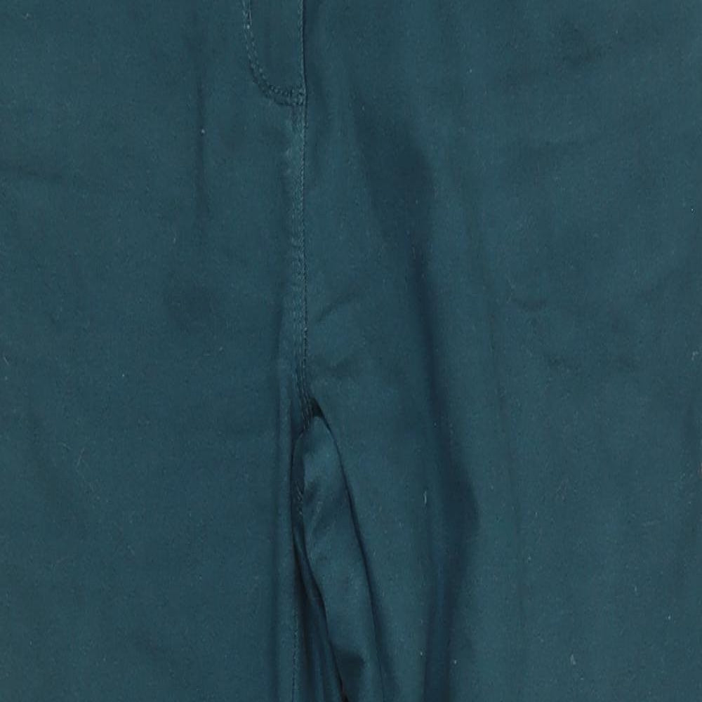 Bonmarché Womens Green  Cotton Cropped Trousers Size 14 L24 in Regular Zip - Dark Green Side Elastication