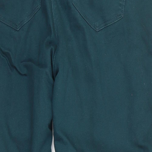 Bonmarché Womens Green  Cotton Cropped Trousers Size 14 L24 in Regular Zip - Dark Green Side Elastication