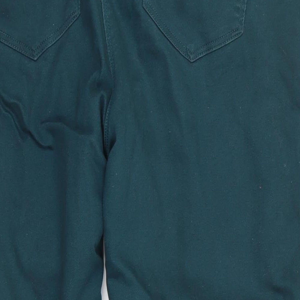Bonmarché Womens Green  Cotton Cropped Trousers Size 14 L24 in Regular Zip - Dark Green Side Elastication