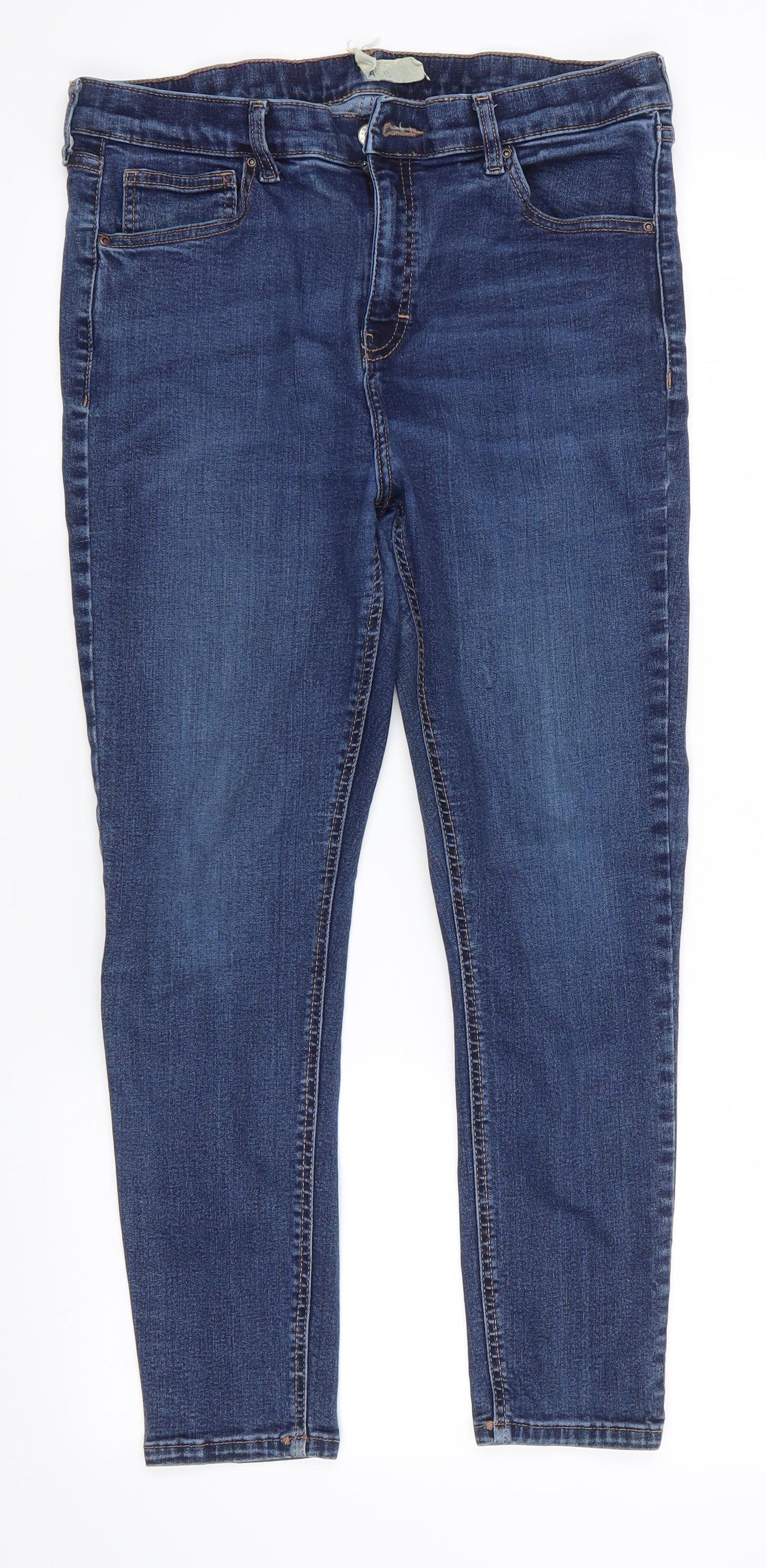 Topshop Jamie Mens Blue  Cotton Skinny Jeans Size 34 in L25 in Regular Zip - Cropped