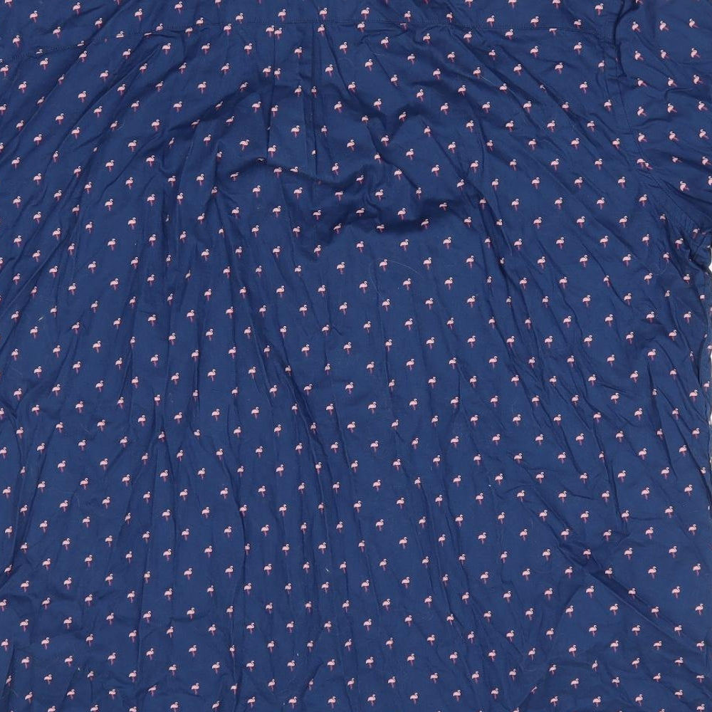 Easy Mens Blue Animal Print Cotton  Button-Up Size XL Collared Button - Flamingo Print Buttoned Collar