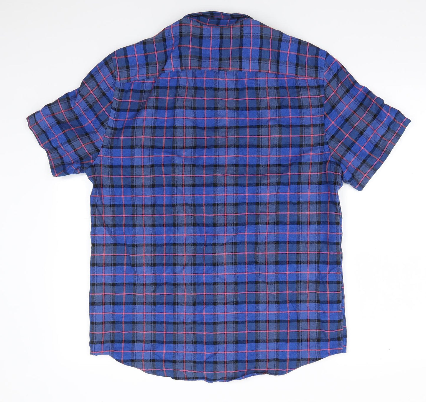 River Island Mens Blue Check Cotton  Button-Up Size L Collared Button - Buttoned Collar Blue Pink Black Check