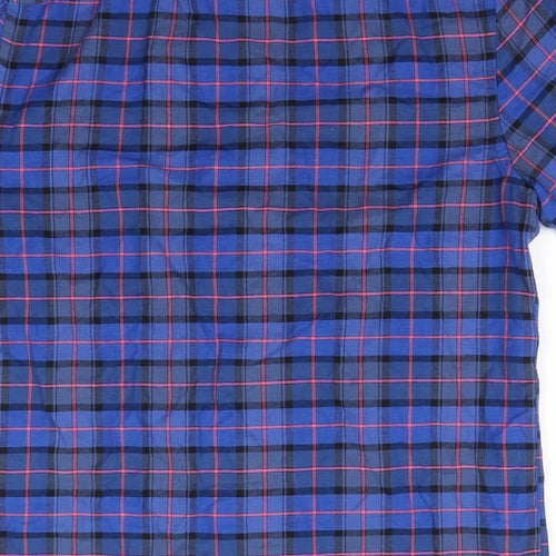 River Island Mens Blue Check Cotton  Button-Up Size L Collared Button - Buttoned Collar Blue Pink Black Check