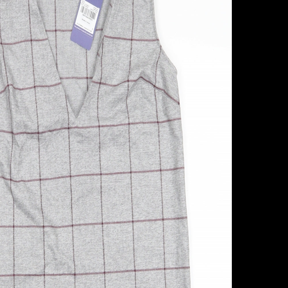 TU Womens Grey Check Polyester Tank Dress  Size 8  V-Neck Pullover - Light Charcoal Grey with Deep red check