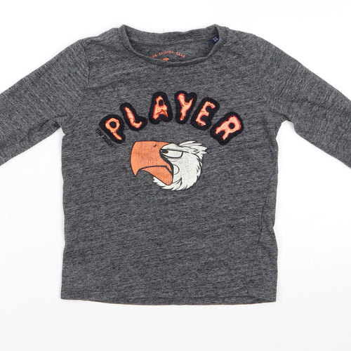 TOM TAILOR Boys Grey Animal Print Cotton Basic Casual Size 2-3 Years Roll Neck Pullover - Player Eagle Head
