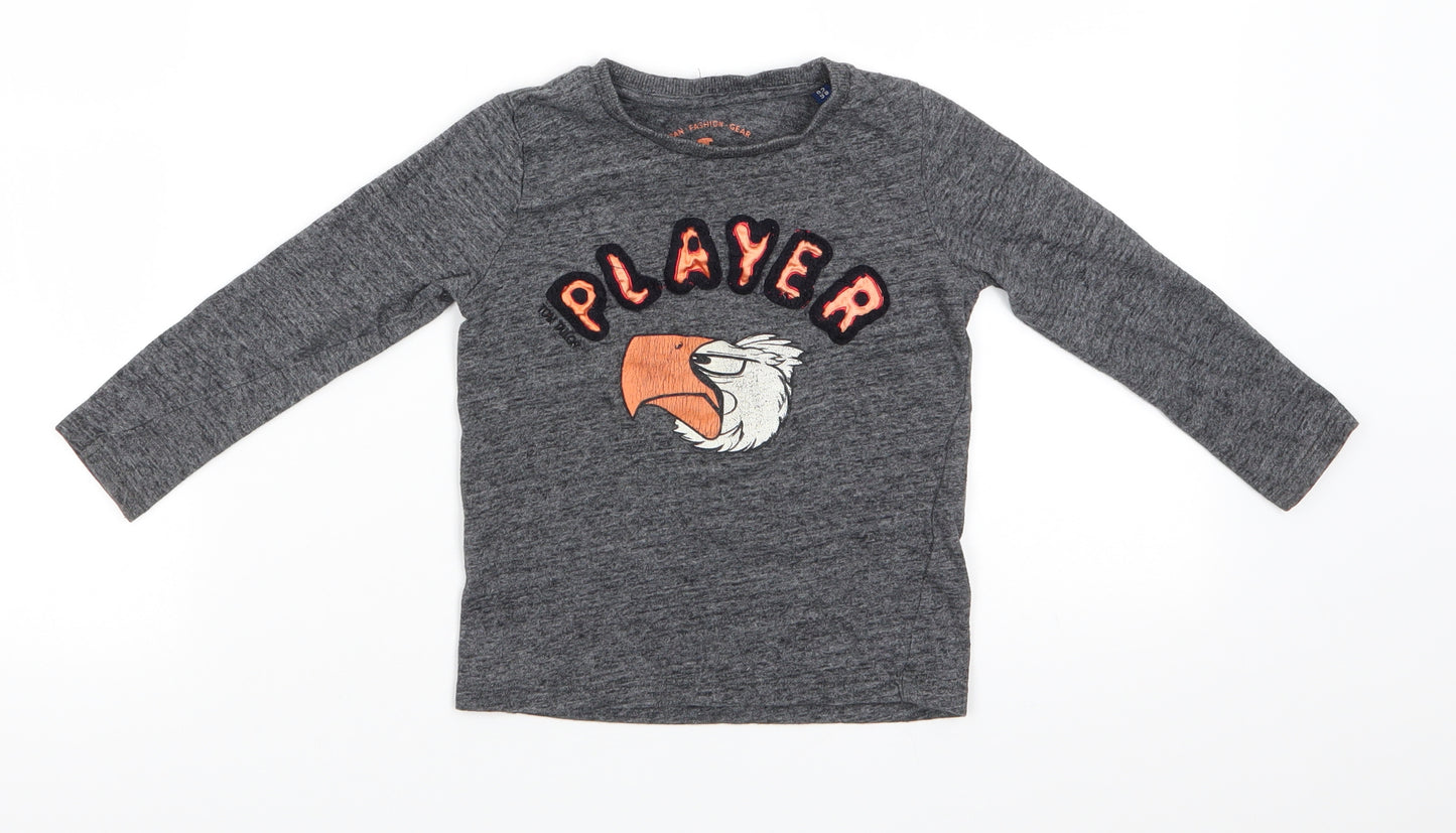 TOM TAILOR Boys Grey Animal Print Cotton Basic Casual Size 2-3 Years Roll Neck Pullover - Player Eagle Head